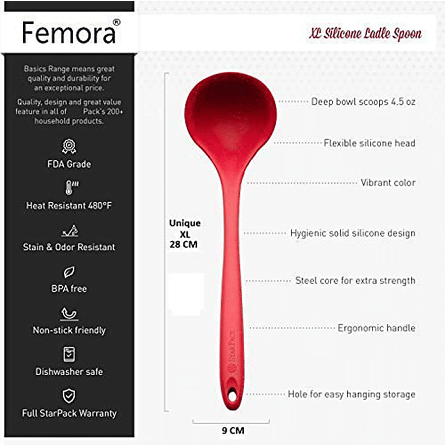 Femora Premium Virgin Silicone Ladle - Kitchen Tool For Handling Hot/Cold Food