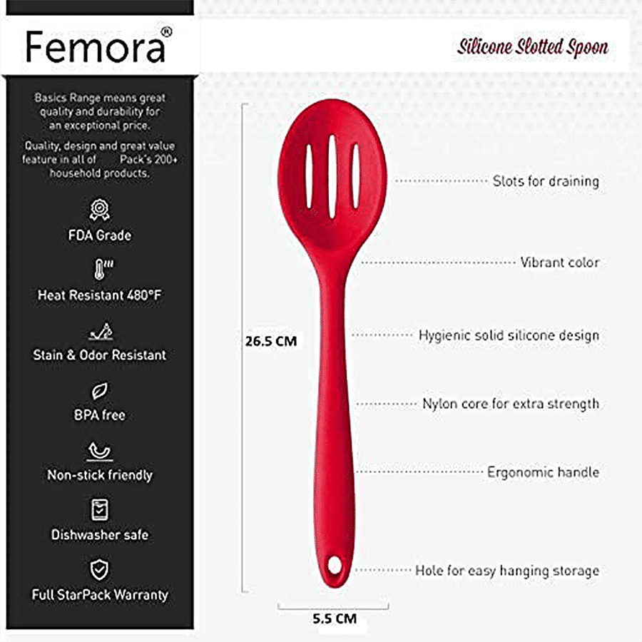 Femora Premium Virgin Silicone Slotted Spoon With Grip Handle - For Cooking