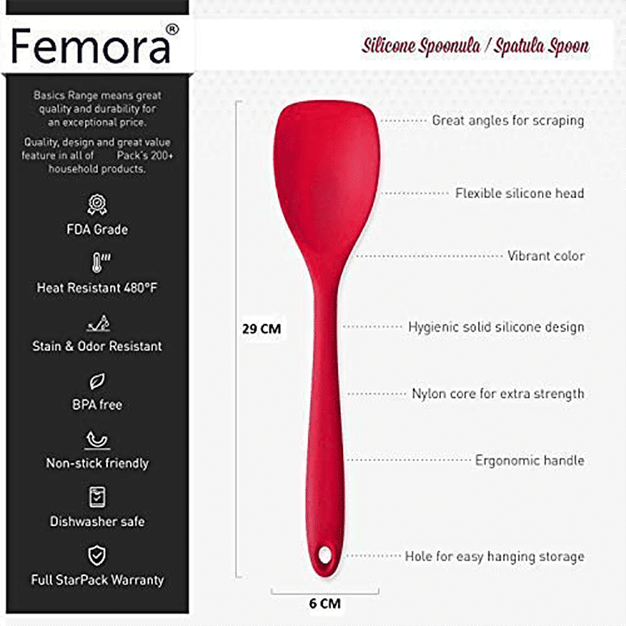 Femora Premium Virgin Silicone Spoon With Grip Handle - For Cooking