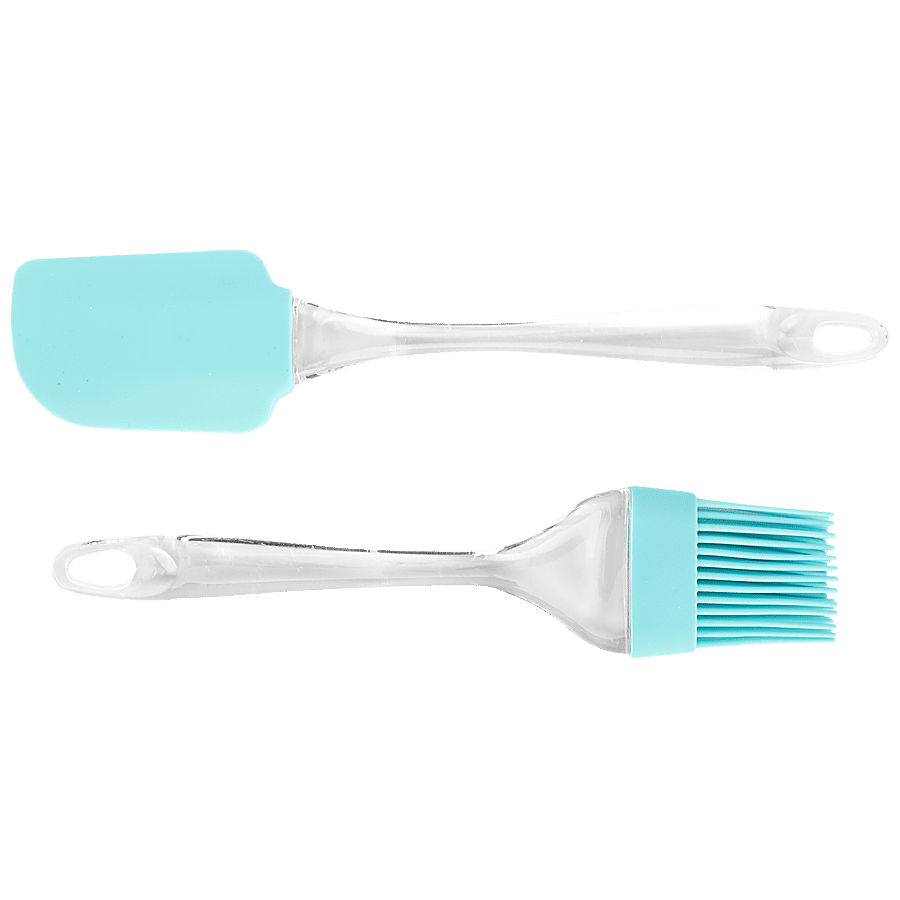 Silicone  Silicone Brush & Spatula Transparent Handle - Blue