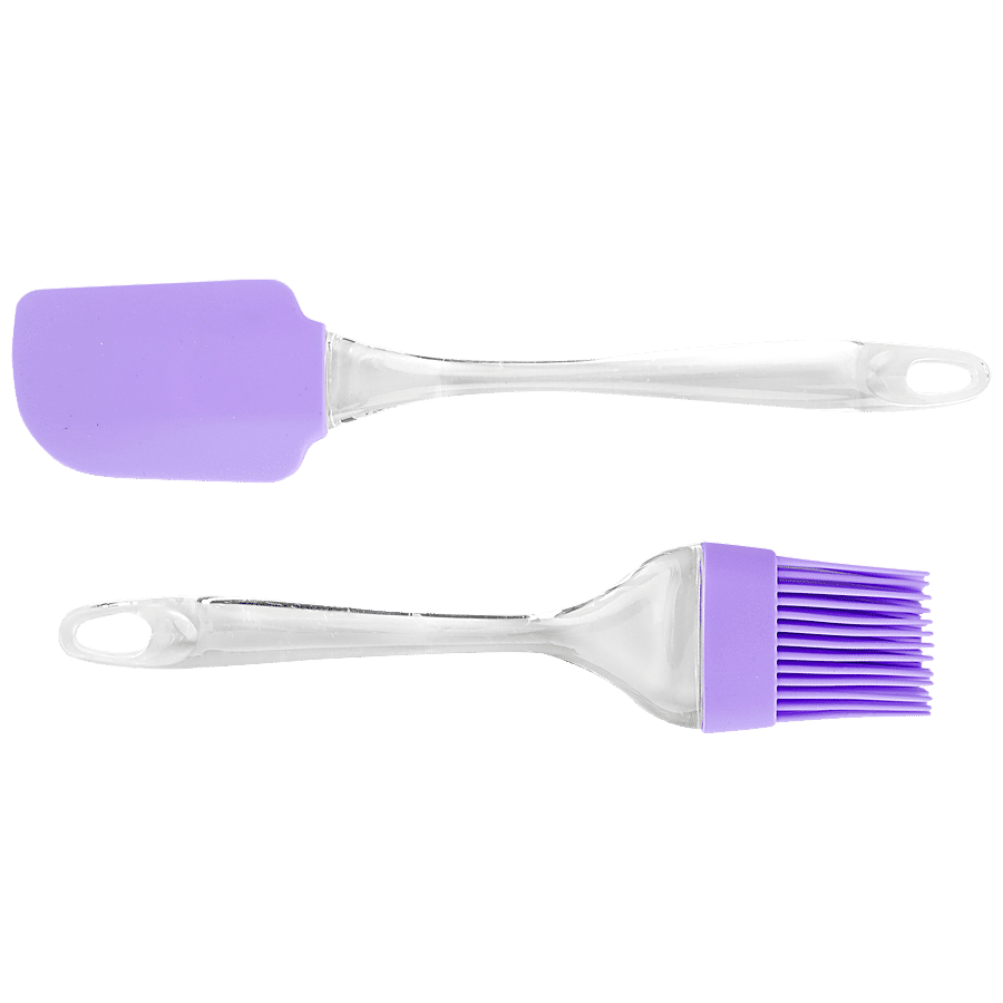 Silicone  Silicone Brush & Spatula Transparent Handle - Purple