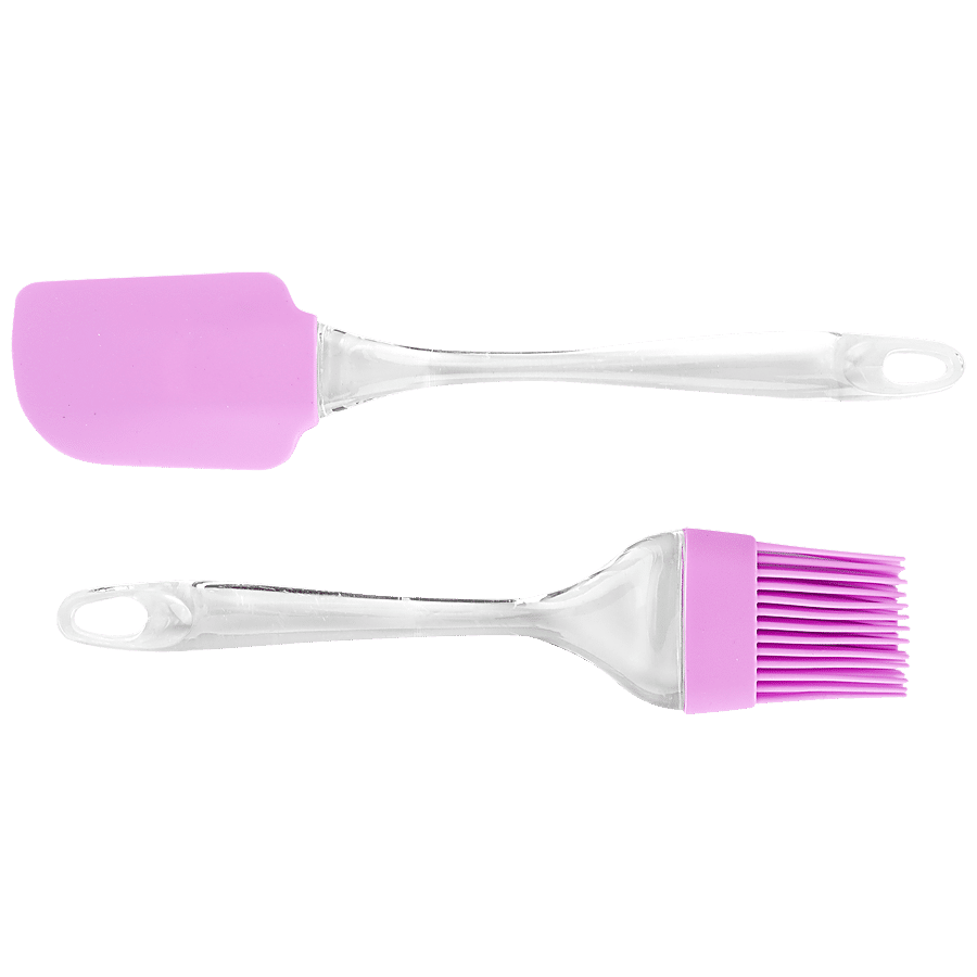 Yongsheng Silicone Brush & Spatula Transparent Handle - Pink