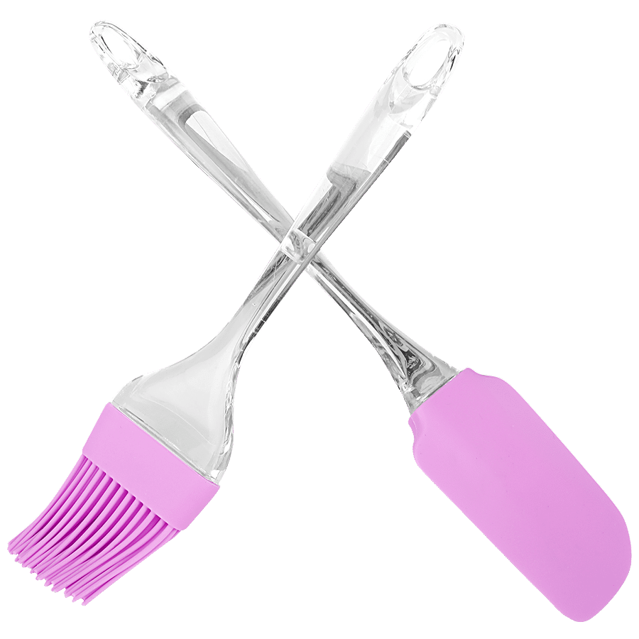 Yongsheng Silicone Brush & Spatula Transparent Handle - Pink