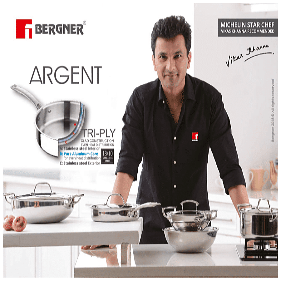 Bergner Argent Tri-Ply Stainless Steel Casserole - Induction Base