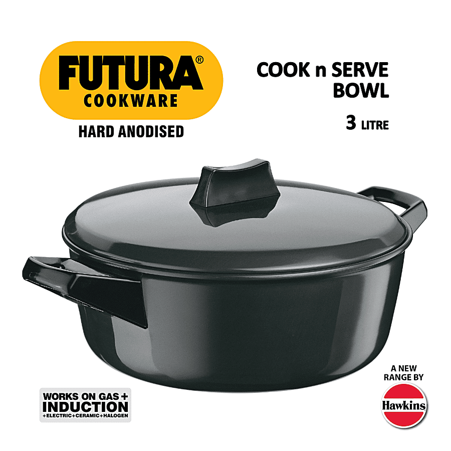 Hawkins Futura Hard Anodised Induction Base Cook N Serve Bowl/Handi - 24 cm