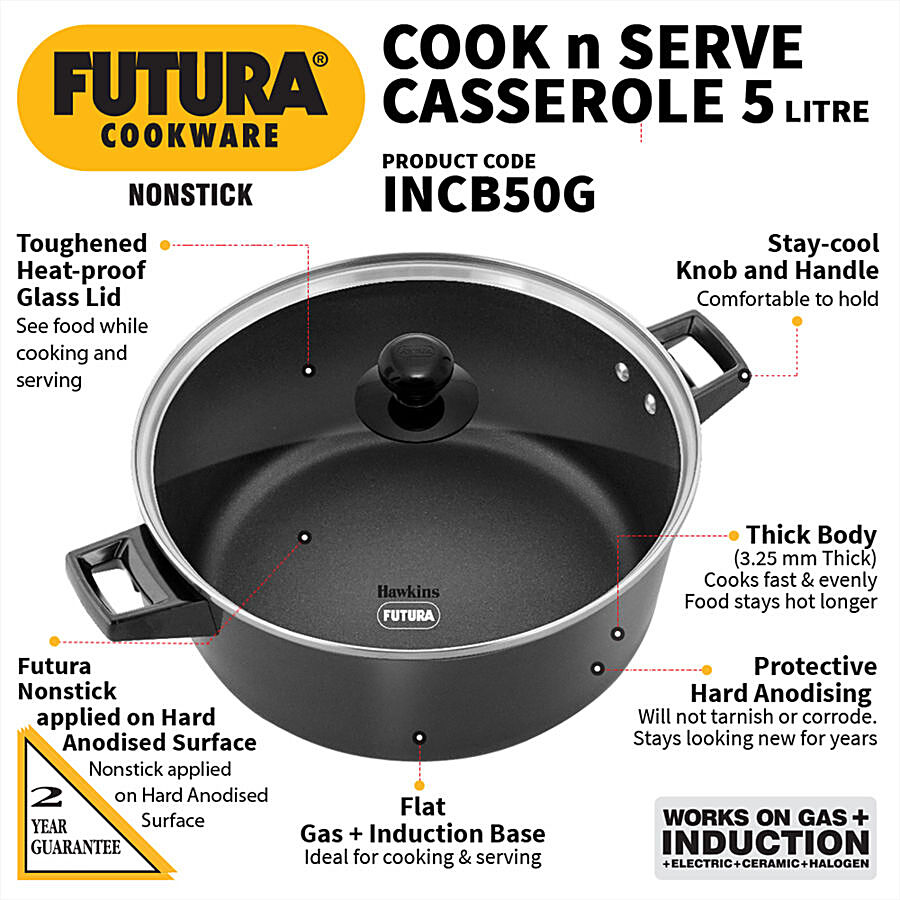 Hawkins Futura Non-stick Cook N Serve Casserole - With Glass Lid