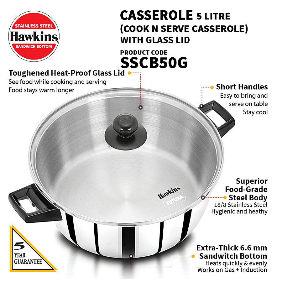 Hawkins Stainless Steel Cook N Serve Casserole - 22 cm