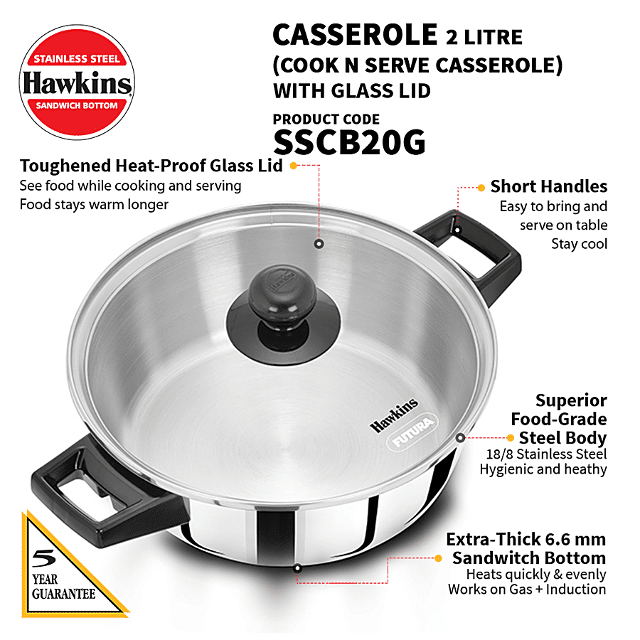 Hawkins Stainless Steel Cook N Serve Casserole - 28 cm