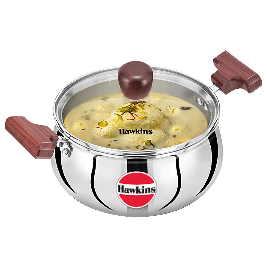 Hawkins Triply Stainless Steel Cook N Serve Handi - With Glass Lid