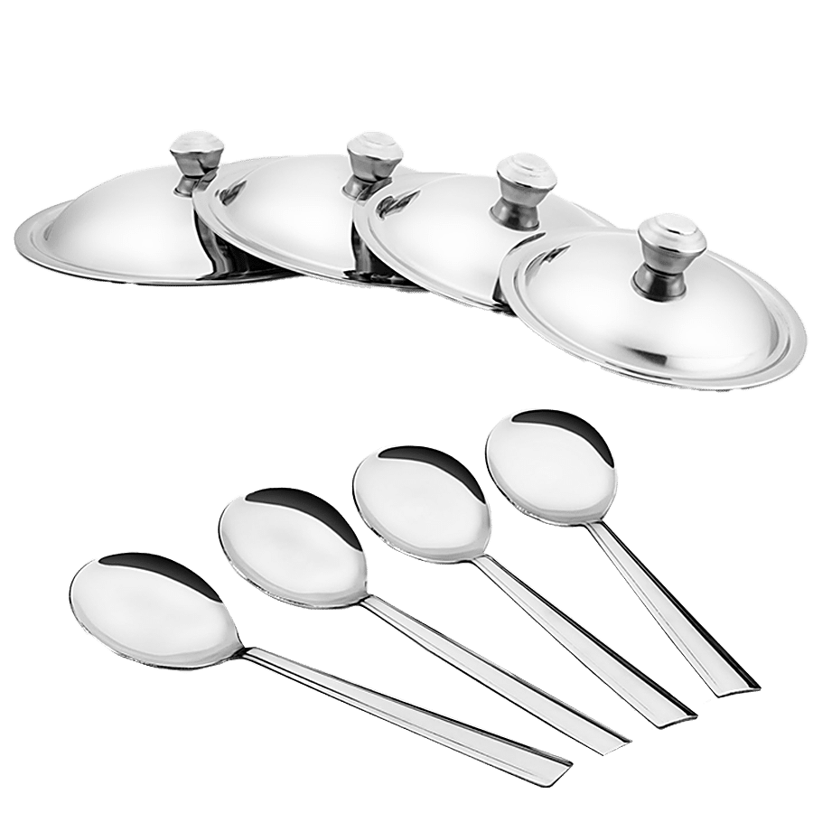 Jensons Stainless Steel Cook & Serve Urli/Handi - With Lid & Serving Spoon Set