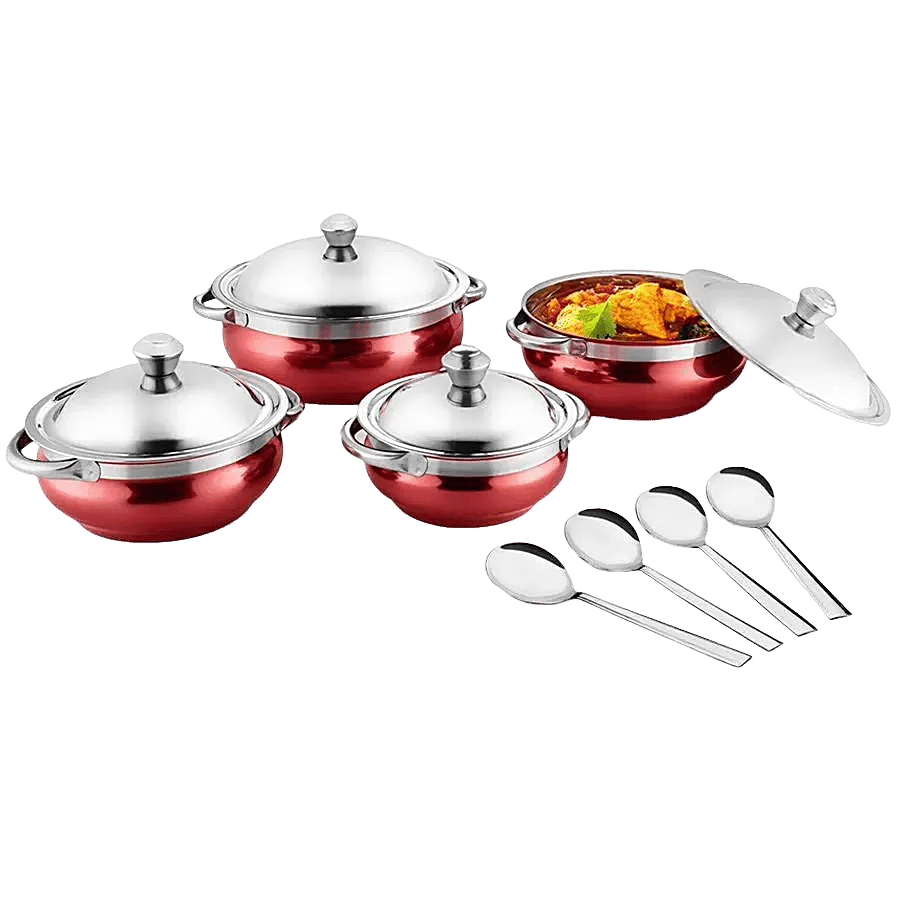 Jensons Stainless Steel Cook & Serve Urli/Handi - With Lid & Serving Spoon Set