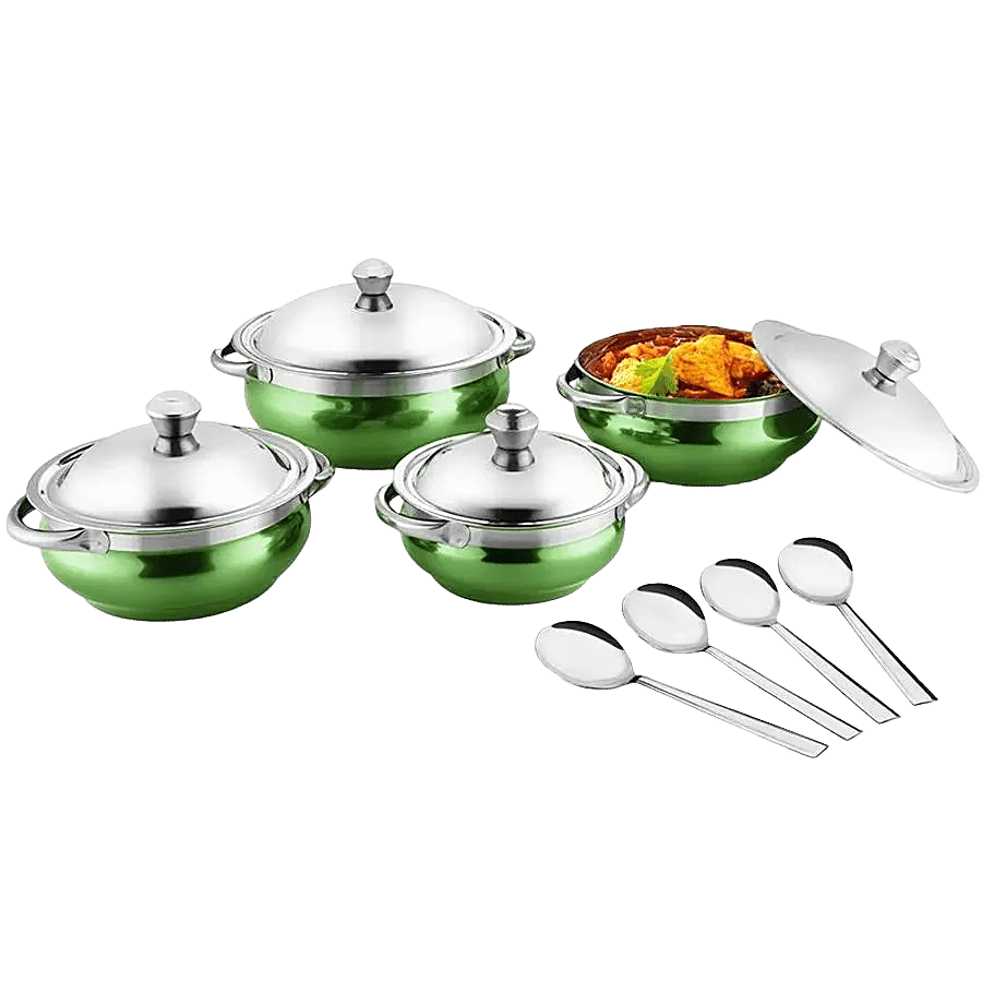 Jensons Stainless Steel Cook & Serve Urli/Handi - With Lid & Serving Spoon Set