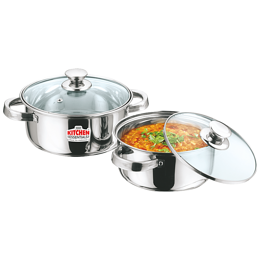 Kitchen Essentials Steel Cook & Serve Set With Glass Lid (16cm