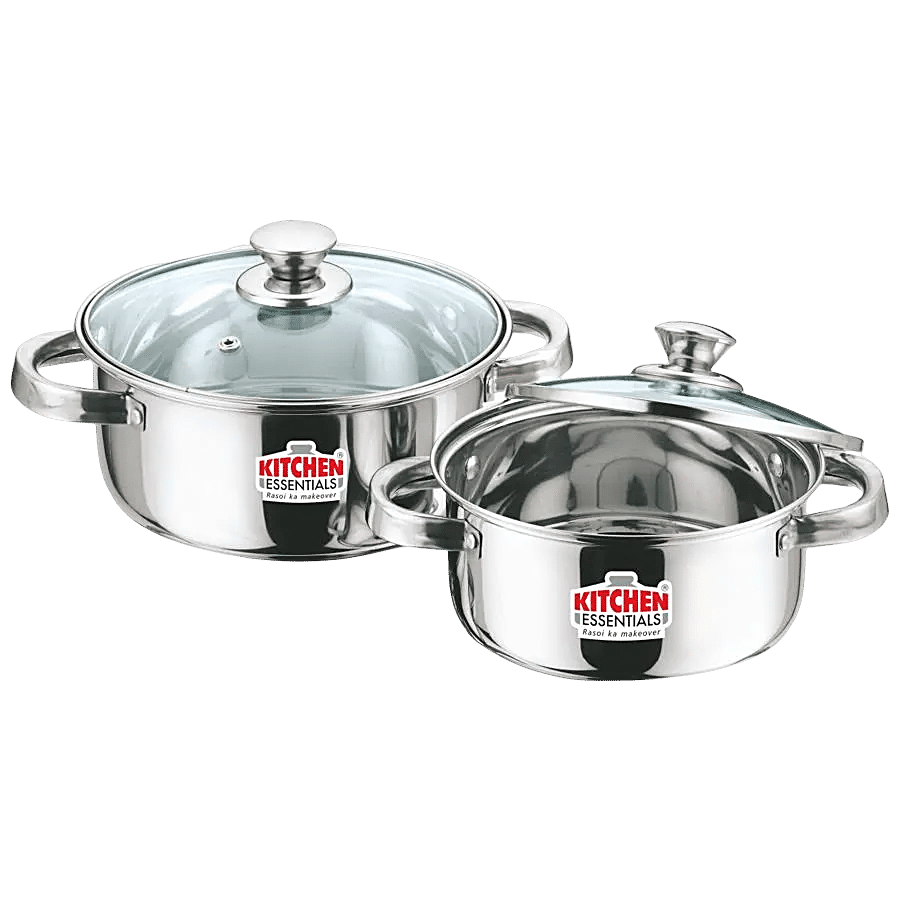 Kitchen Essentials Steel Cook & Serve Set With Glass Lid (16cm