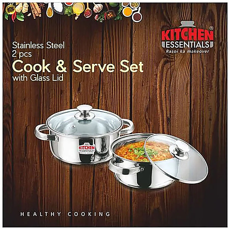 Kitchen Essentials Steel Cook & Serve Set With Glass Lid