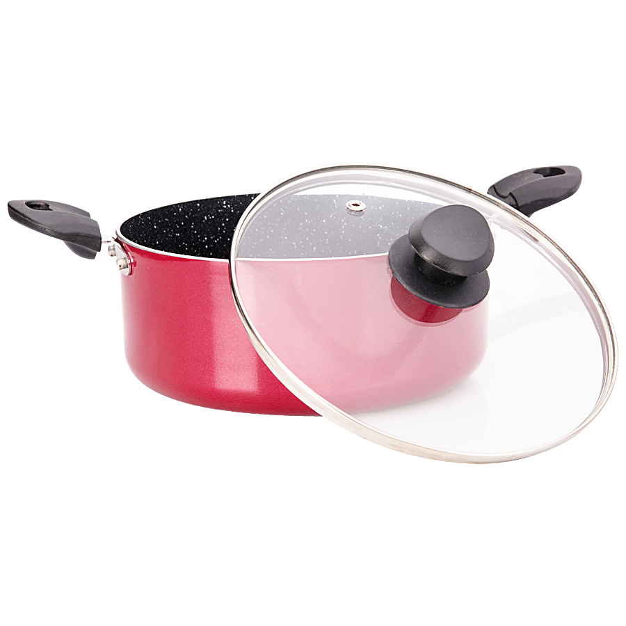 Navrang Non-Stick Aluminium Biryani Pot/Handi/Kadai/Stew Pot - With Glass Lid