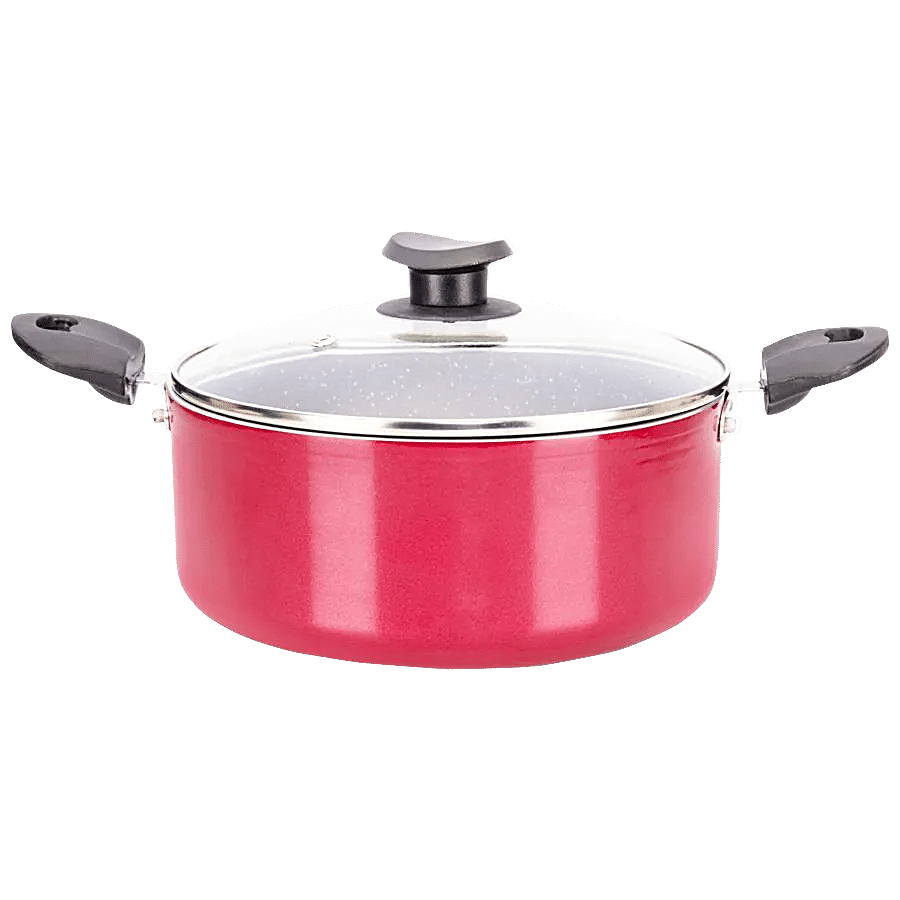 Navrang Non-Stick Aluminium Biryani Pot/Handi/Kadai/Stew Pot - With Glass Lid