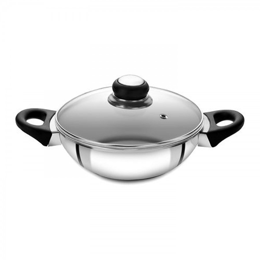 Anjali Induction Base Steel Kadai With Glass Lid - 20 cm