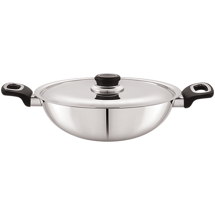 Anjali Stainless Steel Kadai - With Steel Lid