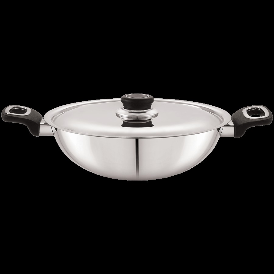 Anjali Stainless Steel Kadai - With Steel Lid