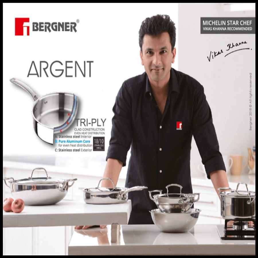 Bergner Argent Tri-Ply Stainless Steel Kadai - 3 Layer