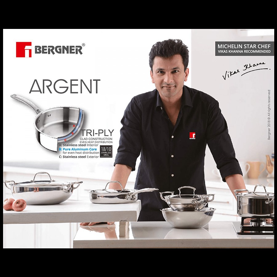 Bergner Argent Tri-Ply Stainless Steel Kadai - 3 Layer