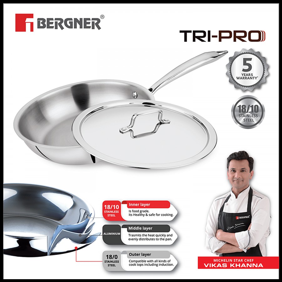 Bergner Tri-Pro Triply Stainless Steel Frypan - 3 Layer