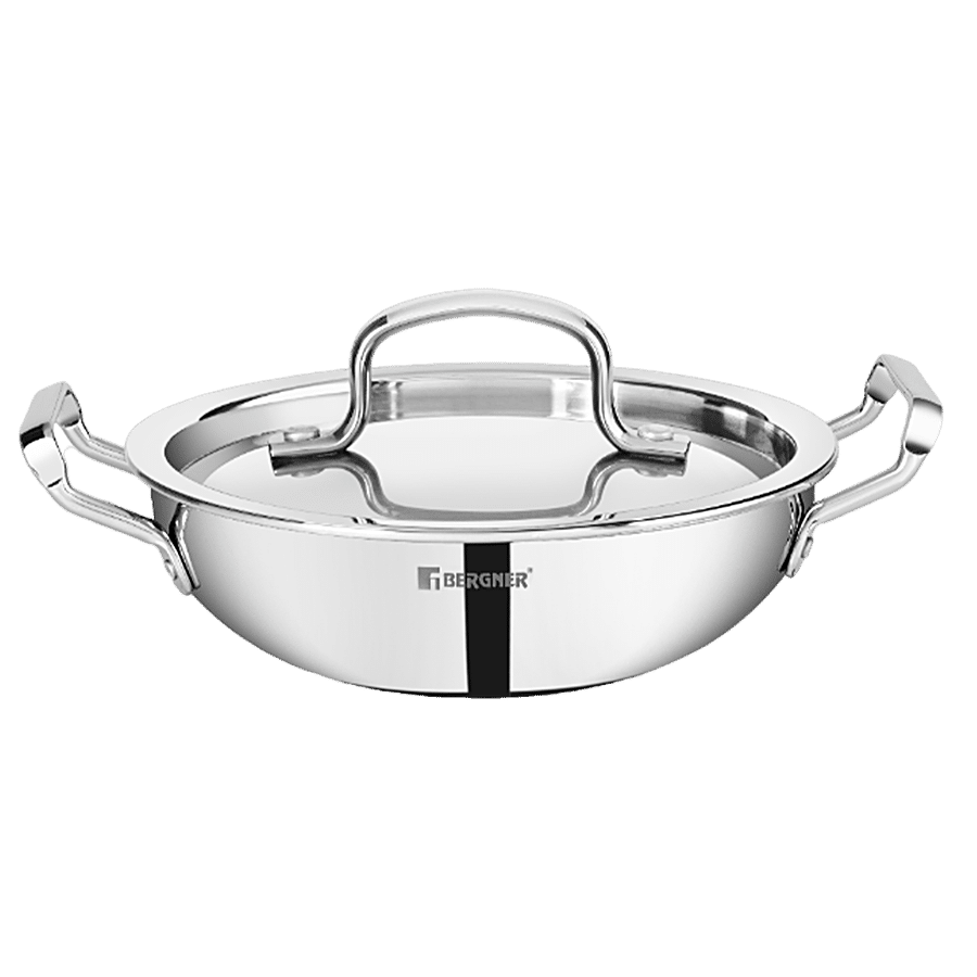 Bergner Tripro Triply Stainless Steel Kadhai With Stainless Steel Lid