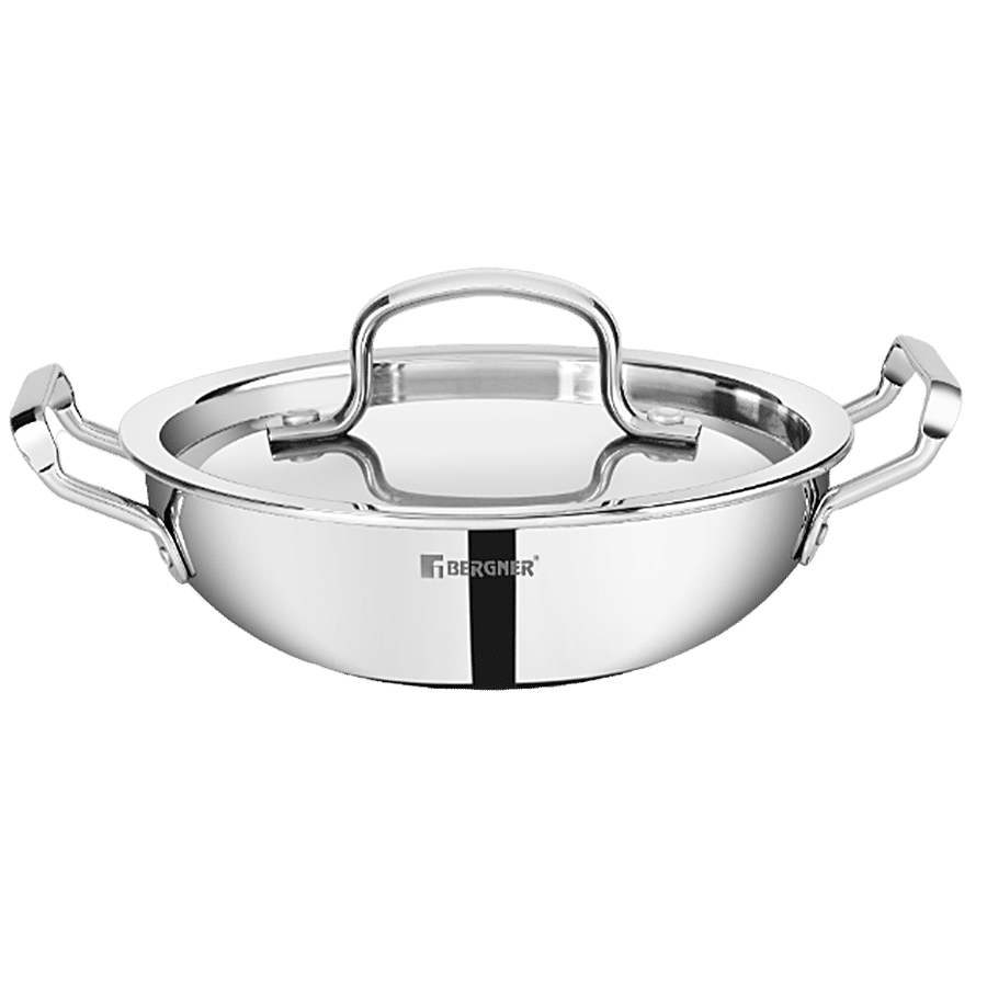 Bergner Tripro Triply Stainless Steel Kadhai With Stainless Steel Lid