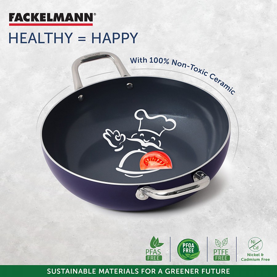 Fackelmann Ceramic Nonstick Kadhai With Glass Lid 24 cm - German Technology