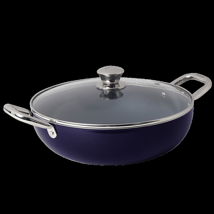 Fackelmann Ceramic Nonstick Kadhai With Glass Lid 24 cm - German Technology