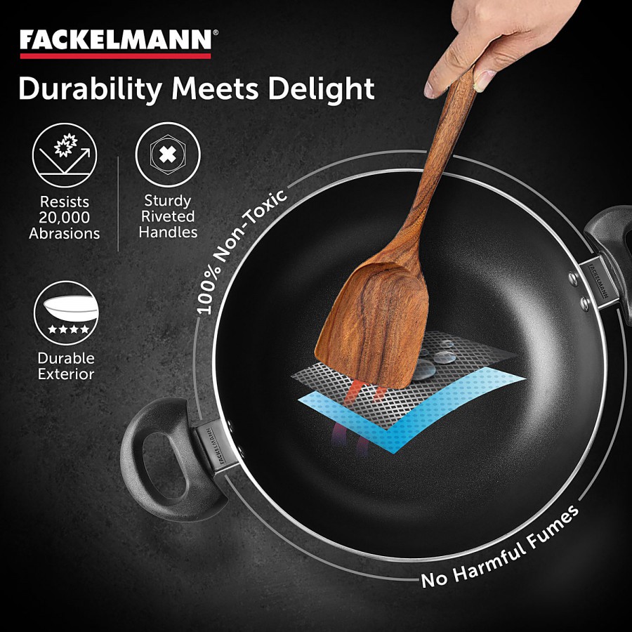 Fackelmann Quartz Nonstick Kadai With Glass Lid 26 Cm - Non-Toxic PFOA & BPA-Free