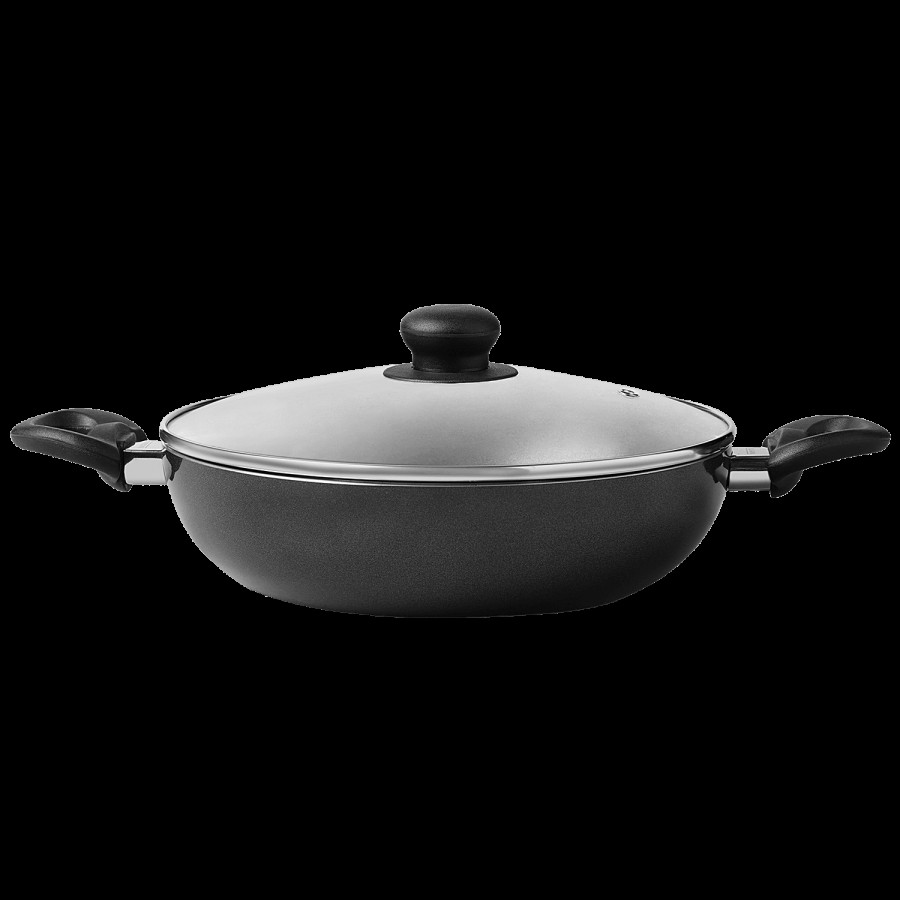 Fackelmann Quartz Nonstick Kadai With Glass Lid 26 Cm - Non-Toxic PFOA & BPA-Free