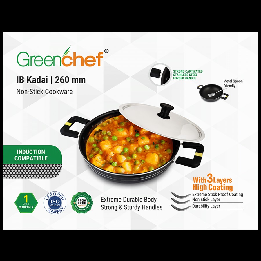 Greenchef Non-Stick Induction Base Kadai - 260 MM