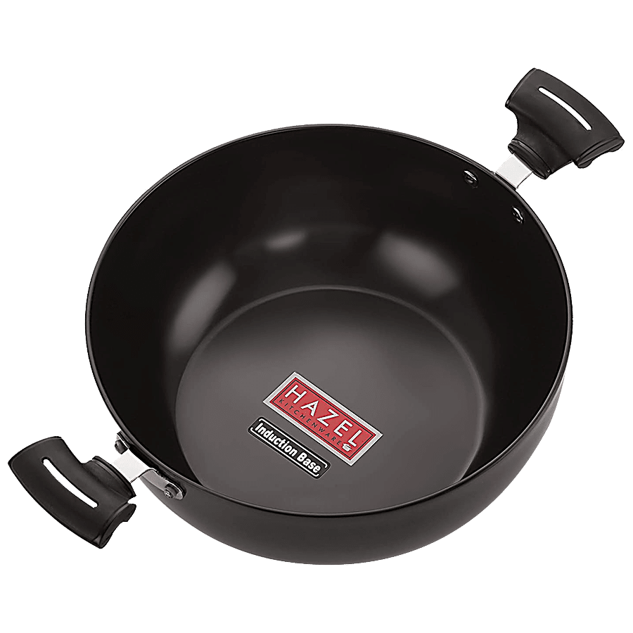 HAZEL 3 mm Hard Anodised Kadai Deep Aluminium Anodized Frying Kadhai with Induction base