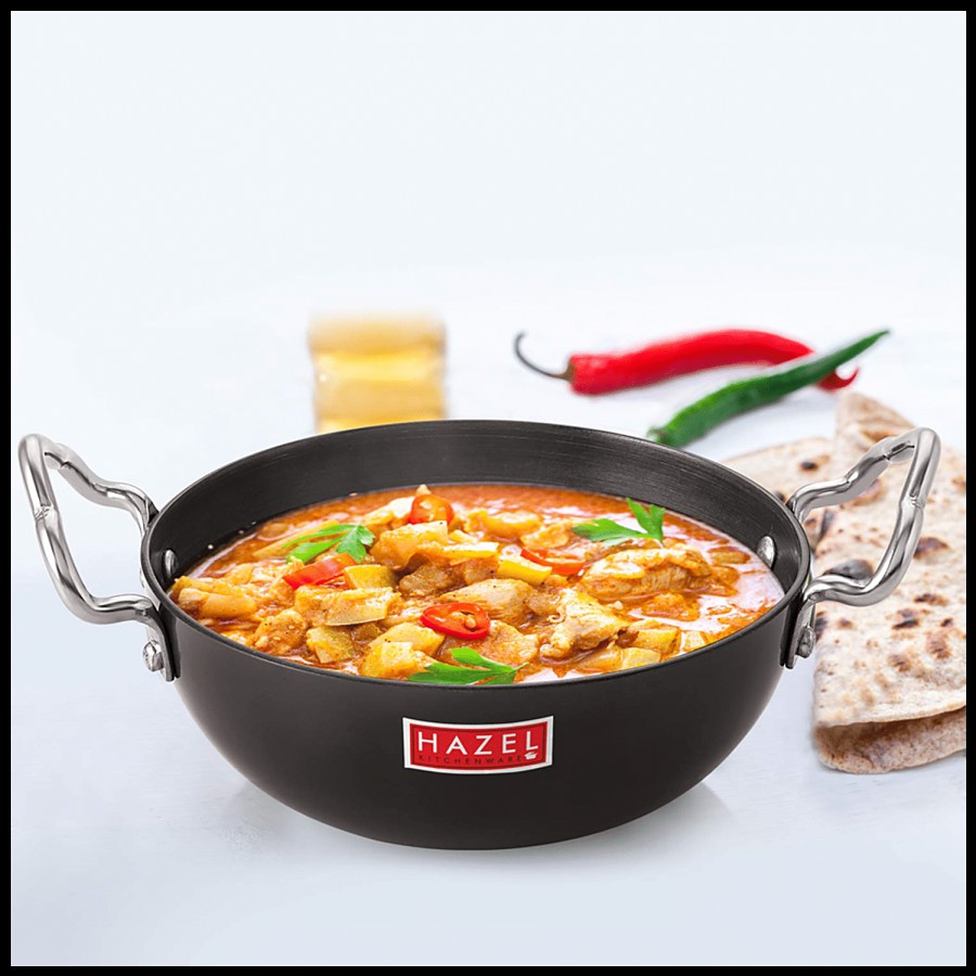 HAZEL Hard Anodised Non-Stick Aluminium Kadai - 12 cm