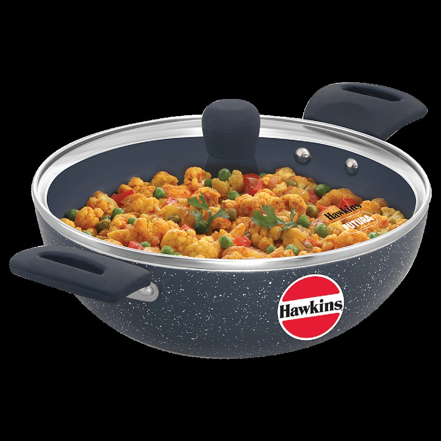 Hawkins Ceramic Nonstick Deep Kadhai - With Glass Lid