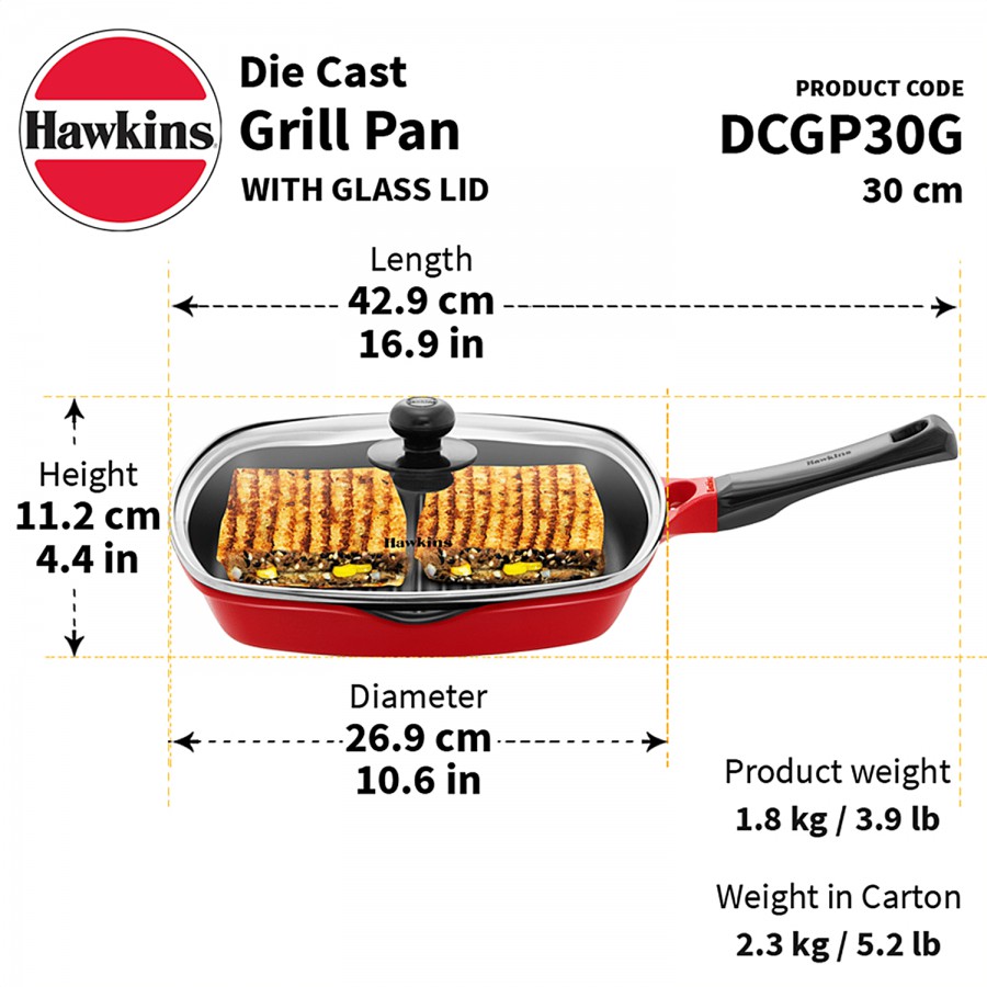 Hawkins Diecast Non-Stick Aluminium Grill Pan - 30 cm