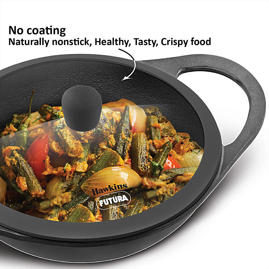 Hawkins Futura Cast Iron Kadhai - With Glass Lid