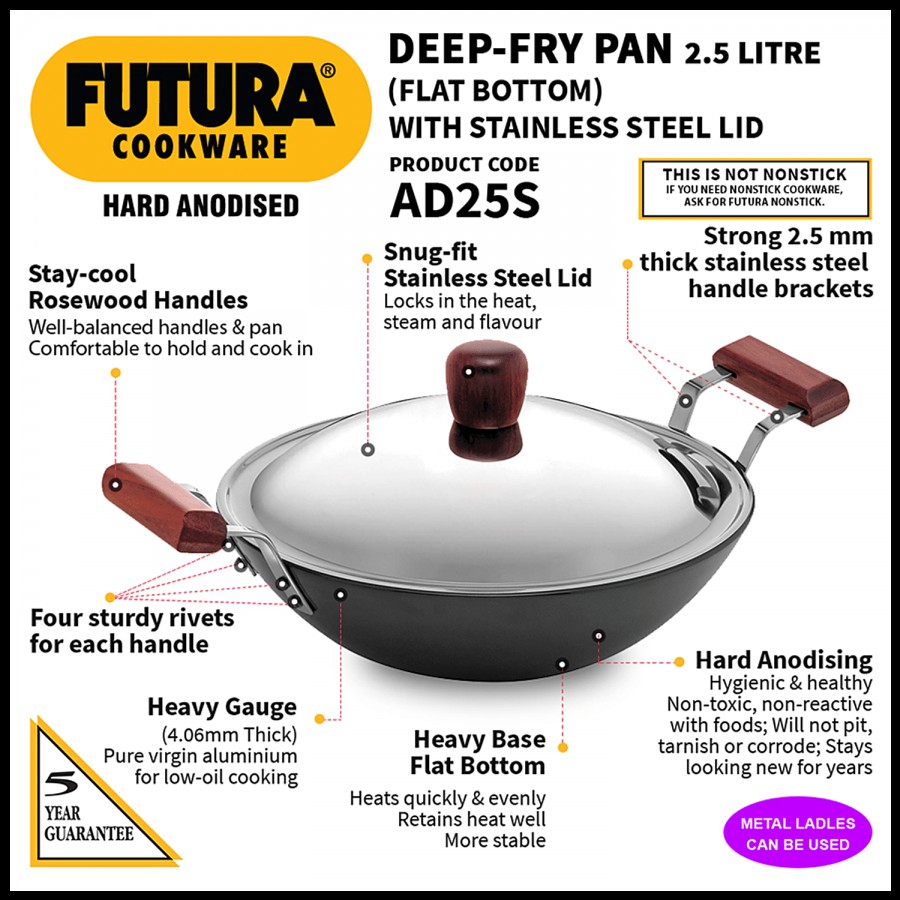 Hawkins Futura Hard Anodised Aluminium Deep-Fry Pan/Kadhai - 26 cm