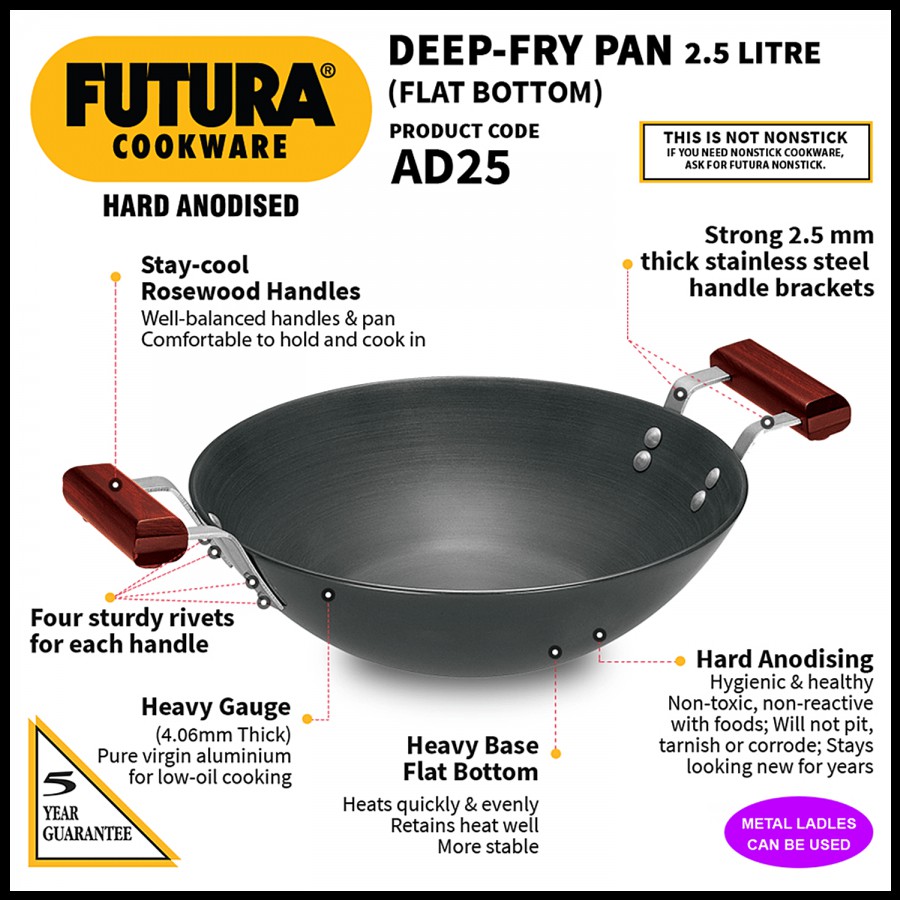 Hawkins Futura Hard Anodised Aluminium Deep-Fry Pan/Kadhai - 26 cm