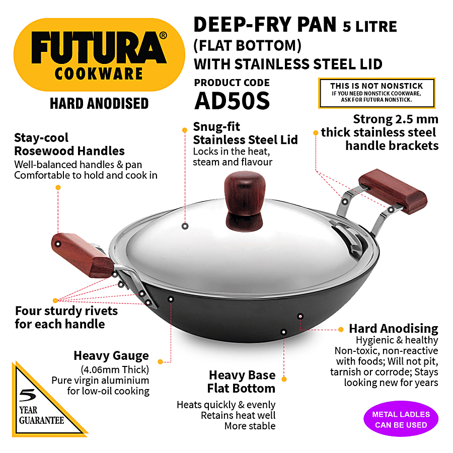 Hawkins Futura Hard Anodised Aluminium Deep-Fry Pan/Kadhai - 33 cm