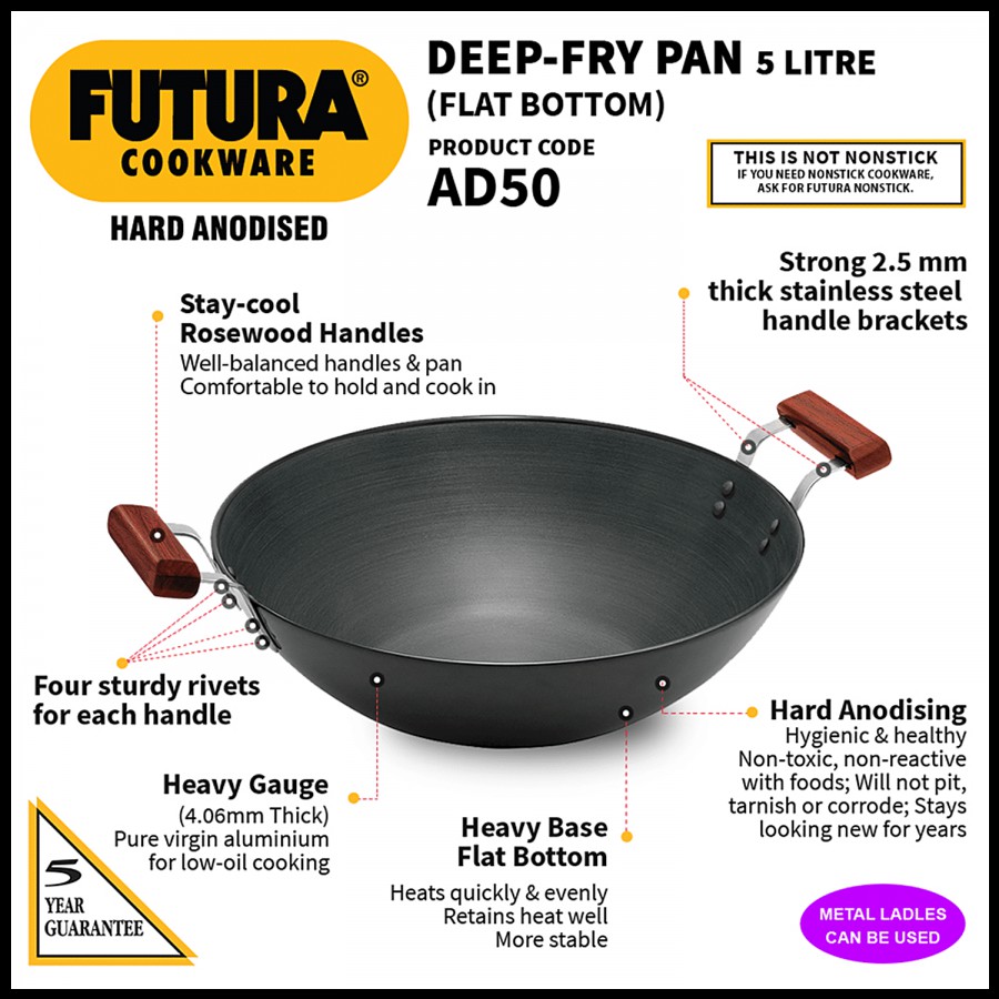 Hawkins Futura Hard Anodised Aluminium Deep-Fry Pan/Kadhai - 33 cm