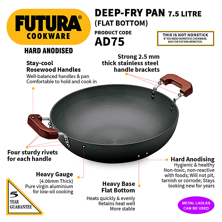 Hawkins Futura Hard Anodised Aluminium Deep-Fry Pan/Kadhai - 36 cm