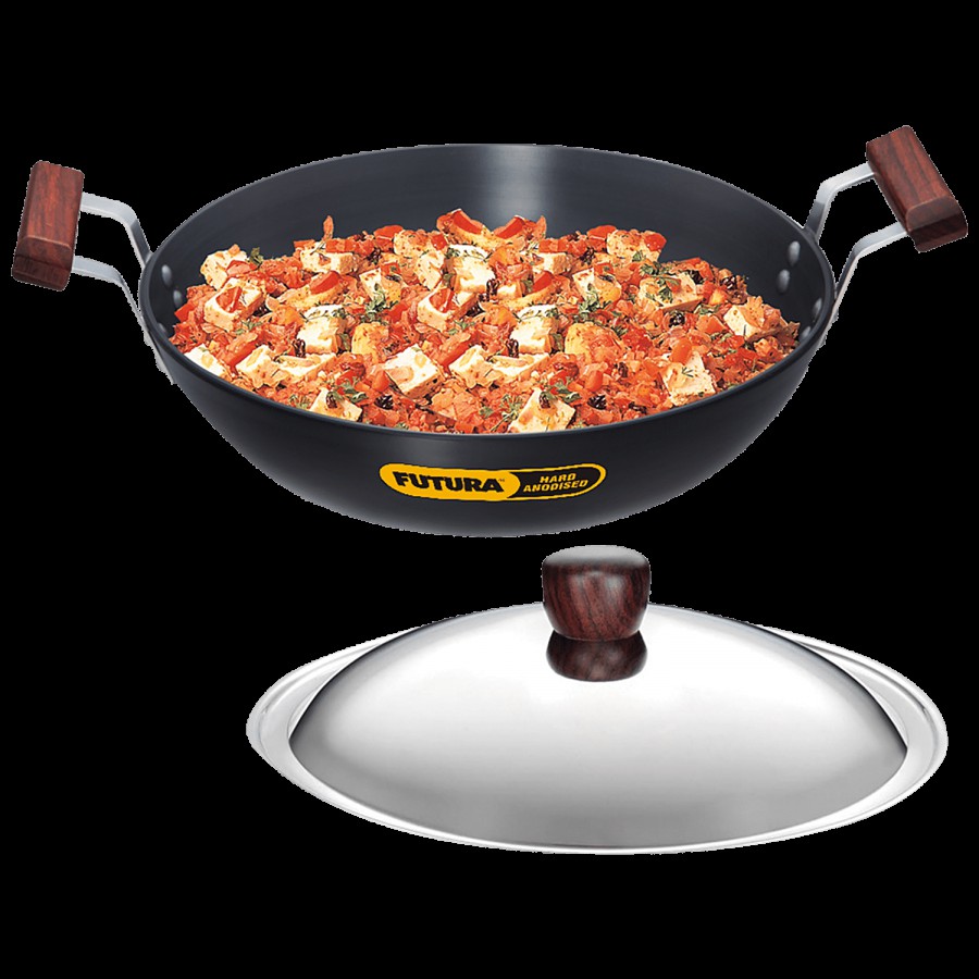 Hawkins Futura Hard Anodised Aluminium Deep Fry Pan/Kadhai - Round Bottom