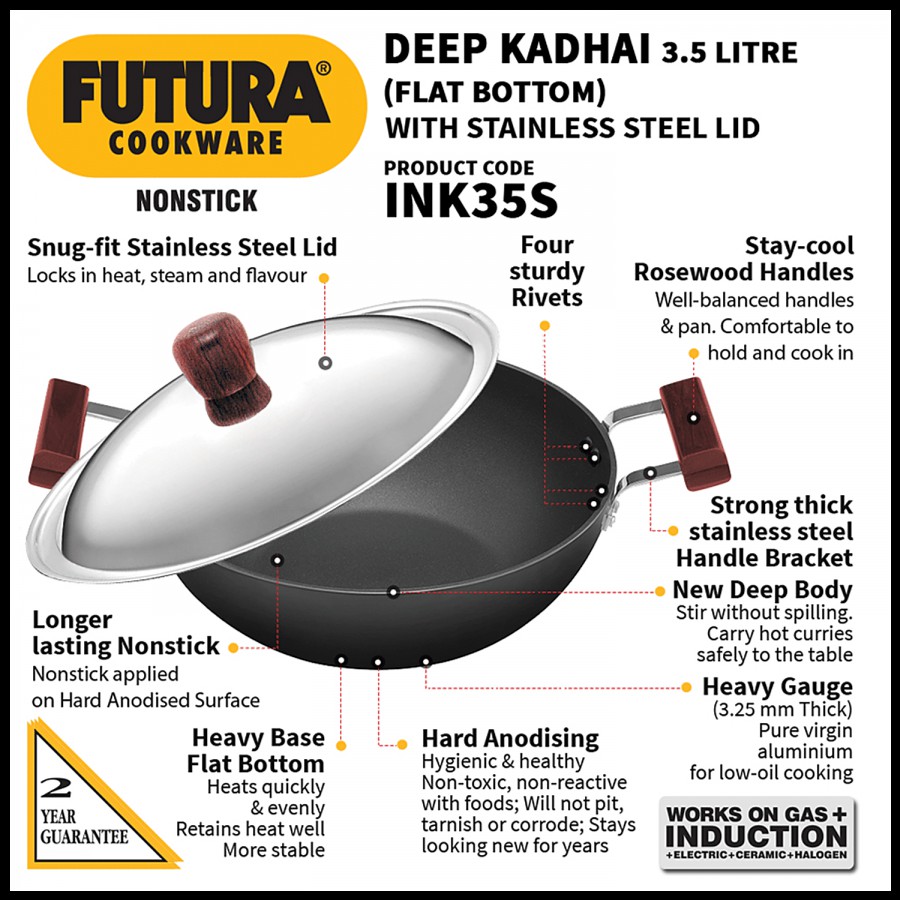 Hawkins Futura Hard Anodised Aluminium Kadhai - Induction Base