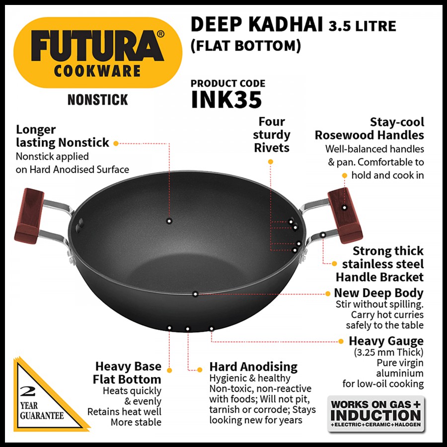 Hawkins Futura Hard Anodised Aluminium Kadhai - Induction Base