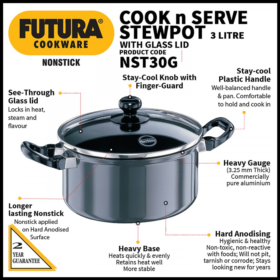 Hawkins Futura Hard Anodised Cook-N-Serve Stewpot - Non Stick