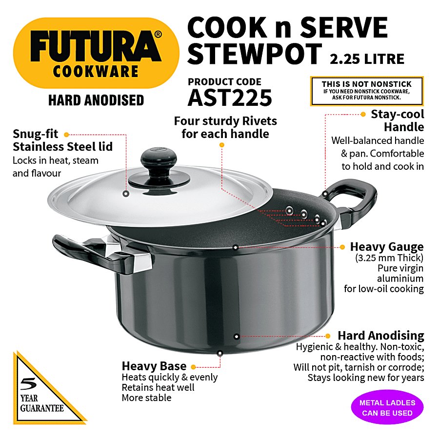 Hawkins Futura Hard Anodised Cook N Serve Stewpot/Kadhai - 18 cm