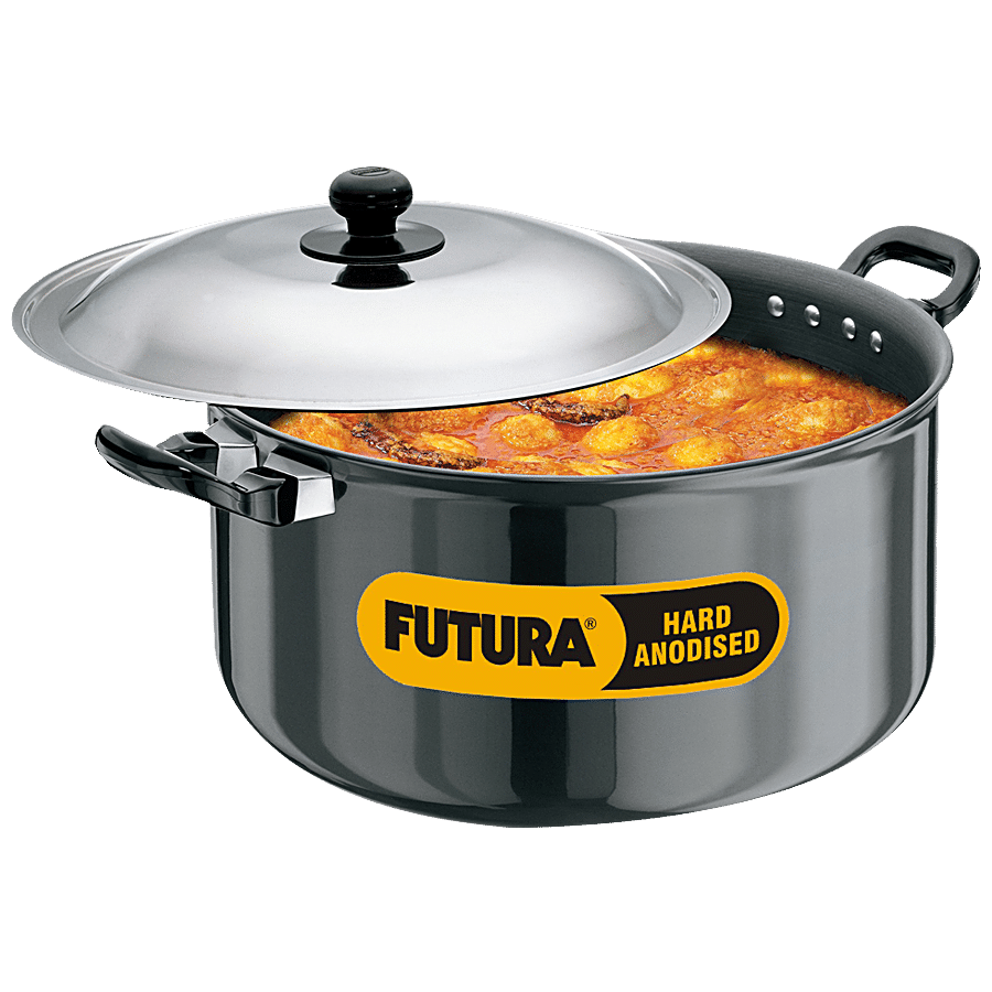 Hawkins Futura Hard Anodised Cook N Serve Stewpot/Kadhai - 28 cm